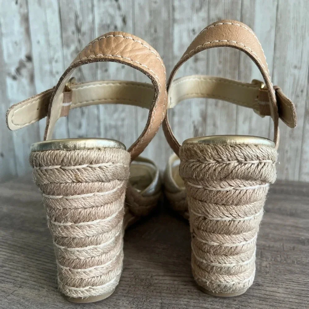 Marc Fisher Gold Wedge Espadrille Sandals Size 9